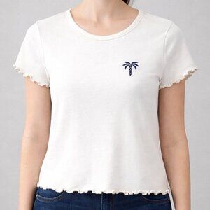 Roxy Cream Crop Tee | Women’s Small | Palm Tree Embroidered Top